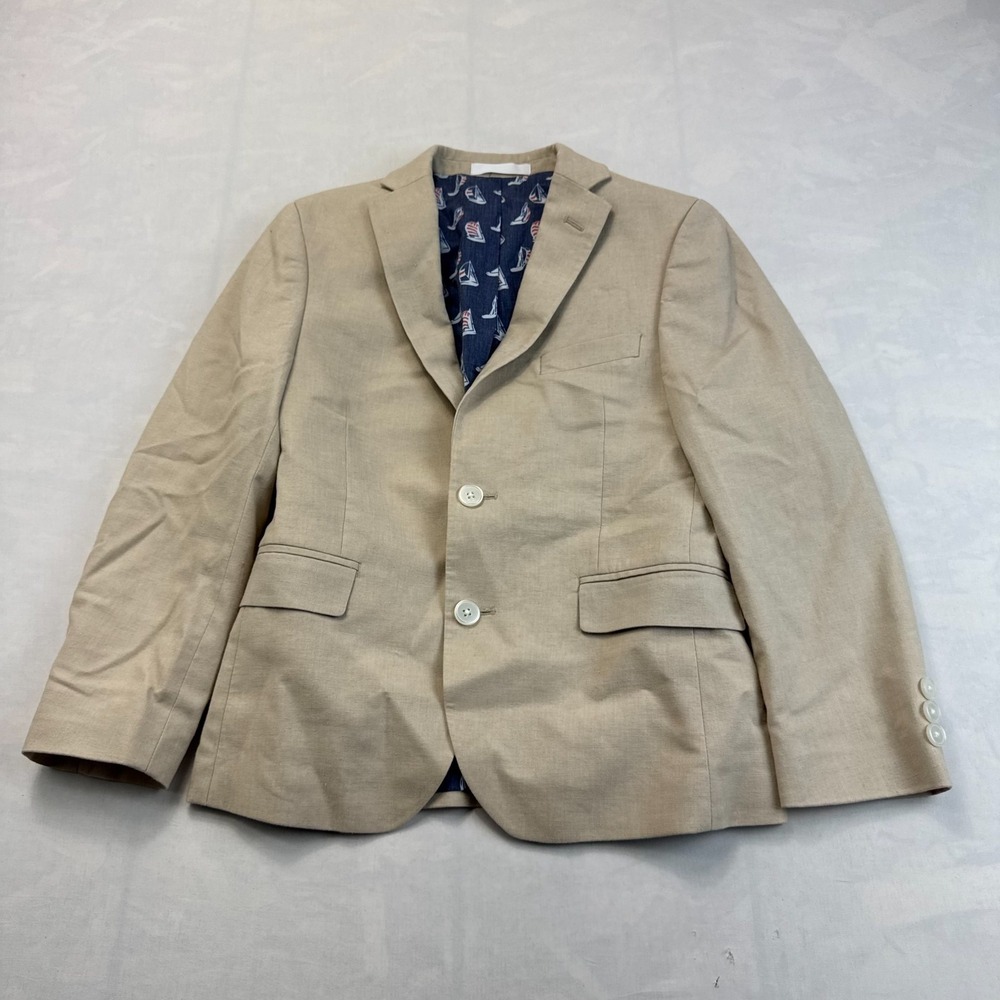 Lauren Ralph Lauren Boys 10R Tan Linen Blend Blazer Sailboat Lining